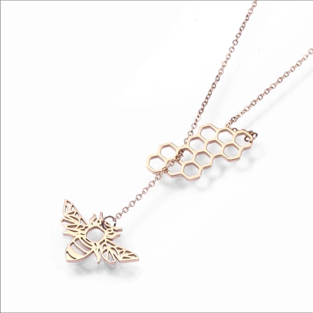 18k gold plated adjustable bee, honey comb pendant necklace